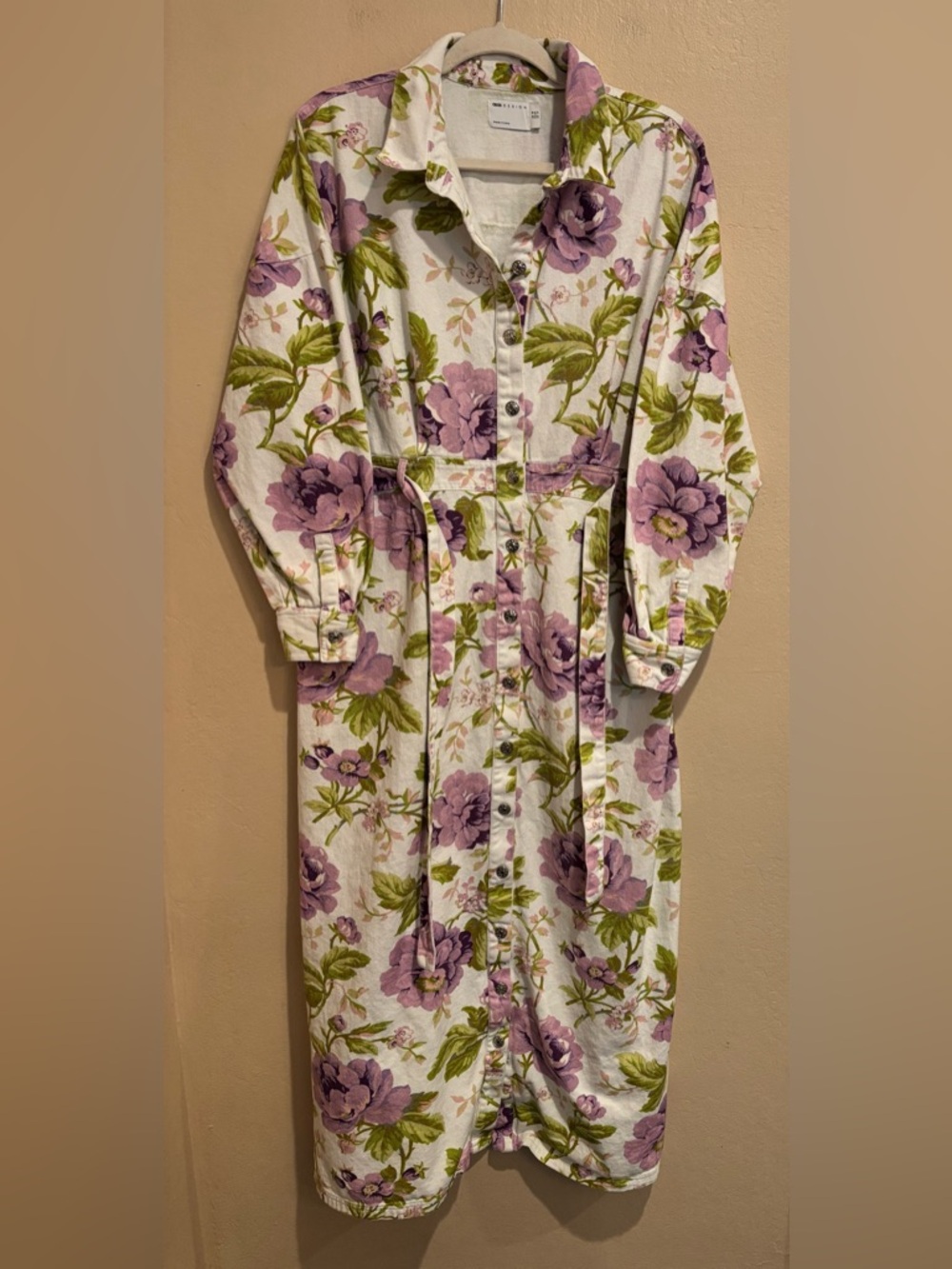 ASOS Lavender Floral Button Front Maxi Denim Dress, Really Cute Whimsical Garden